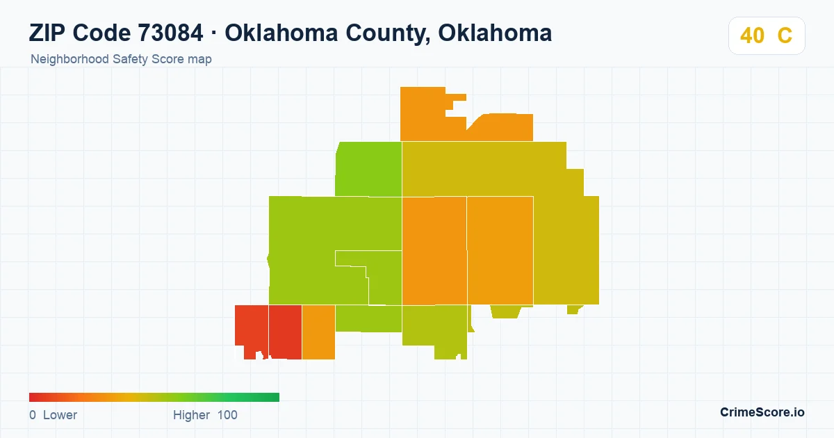 ZIP Code 73084 in Oklahoma County, Oklahoma neighborhood Safety Score map