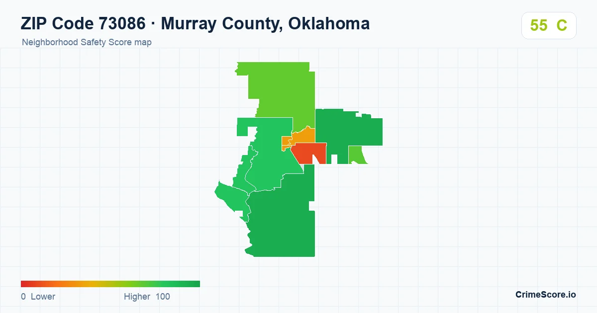 ZIP Code 73086 in Murray County, Oklahoma neighborhood Safety Score map