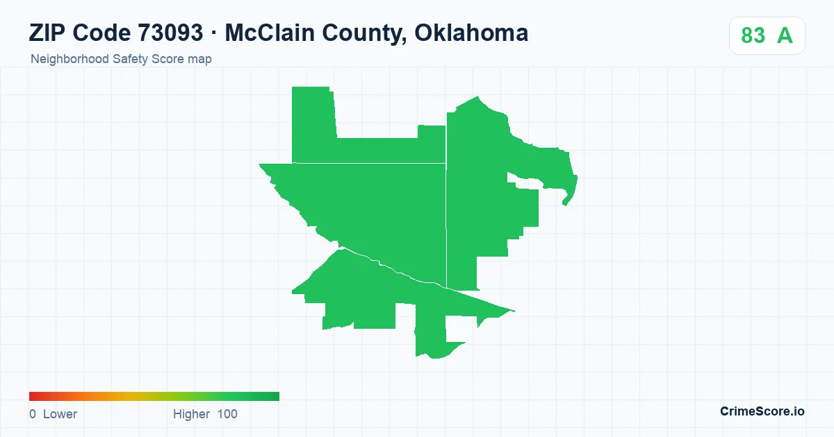 ZIP Code 73093 in McClain County, Oklahoma neighborhood Safety Score map