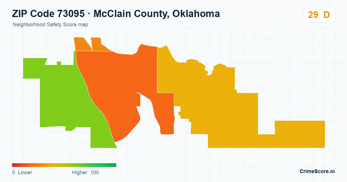 ZIP Code 73095 in McClain County, Oklahoma neighborhood Safety Score map