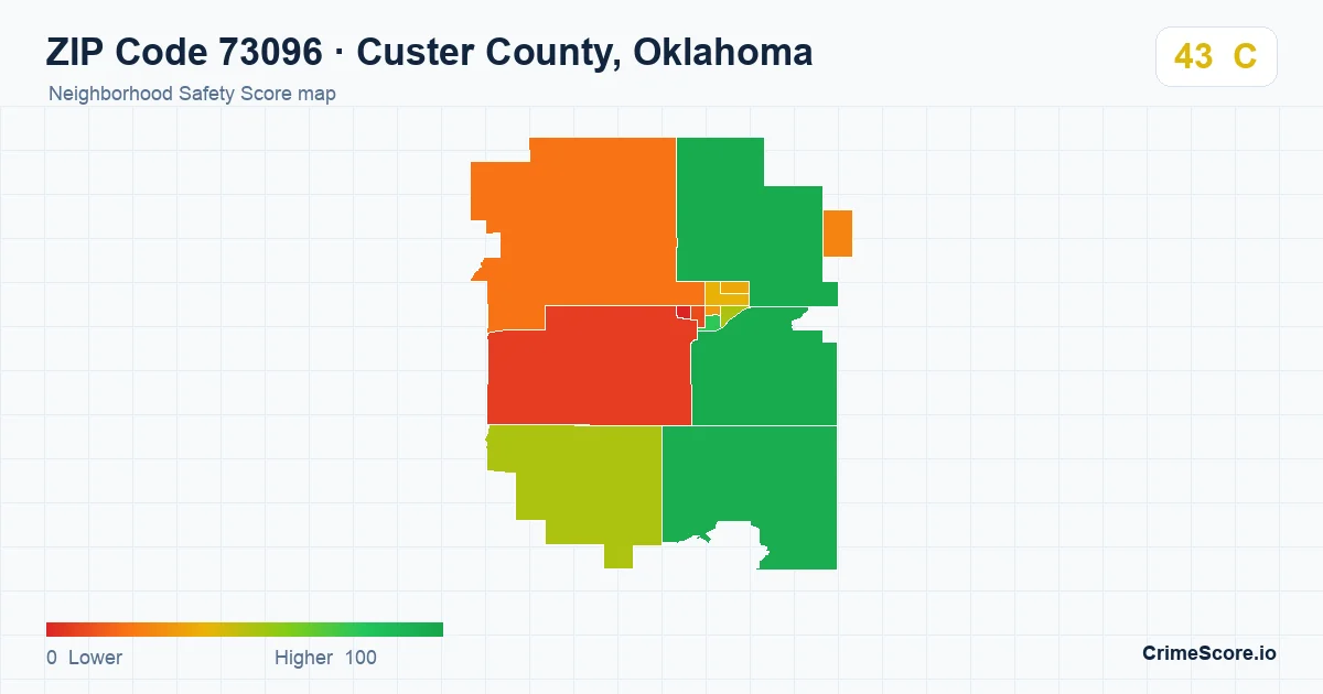 ZIP Code 73096 in Custer County, Oklahoma neighborhood Safety Score map
