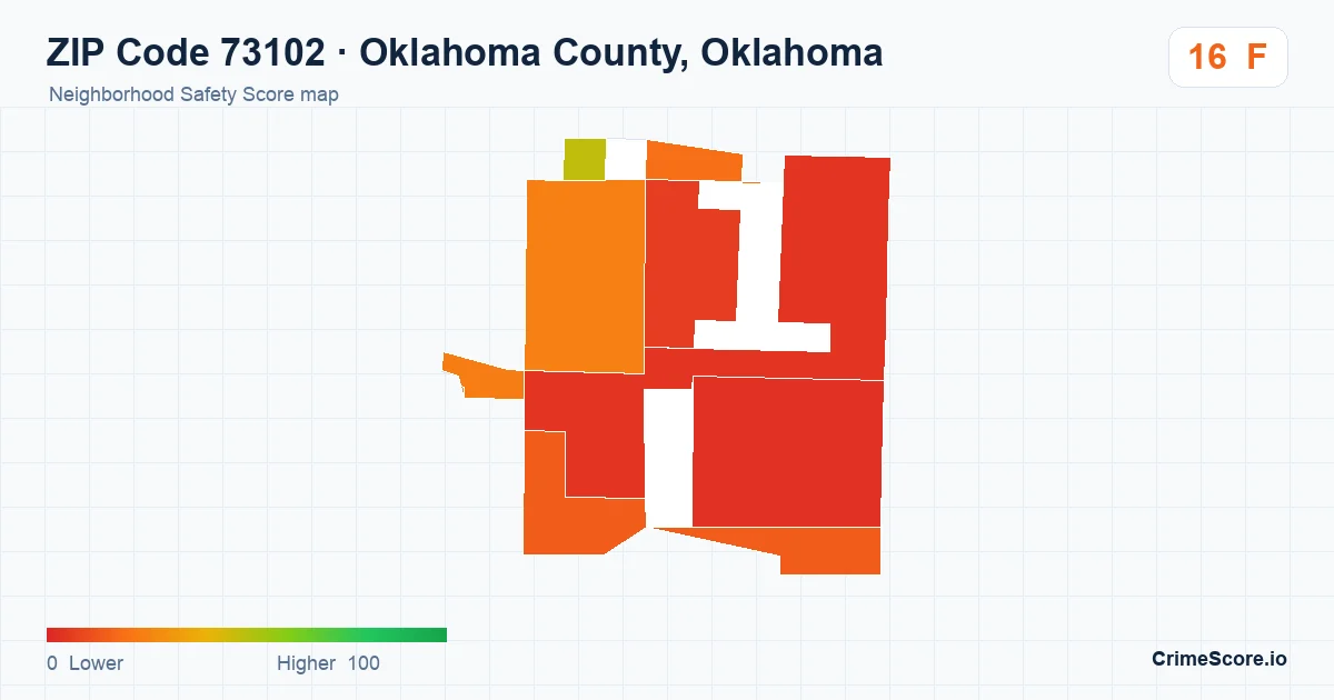 ZIP Code 73102 in Oklahoma County, Oklahoma neighborhood Safety Score map