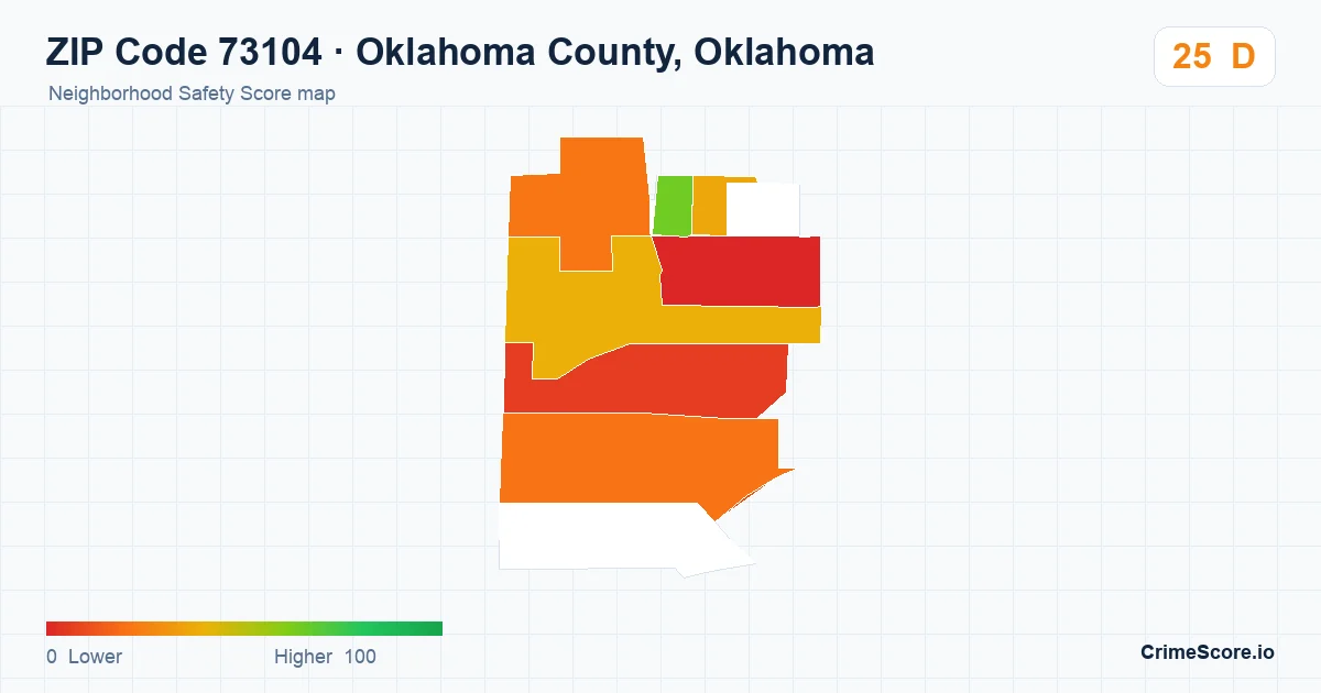 ZIP Code 73104 in Oklahoma County, Oklahoma neighborhood Safety Score map