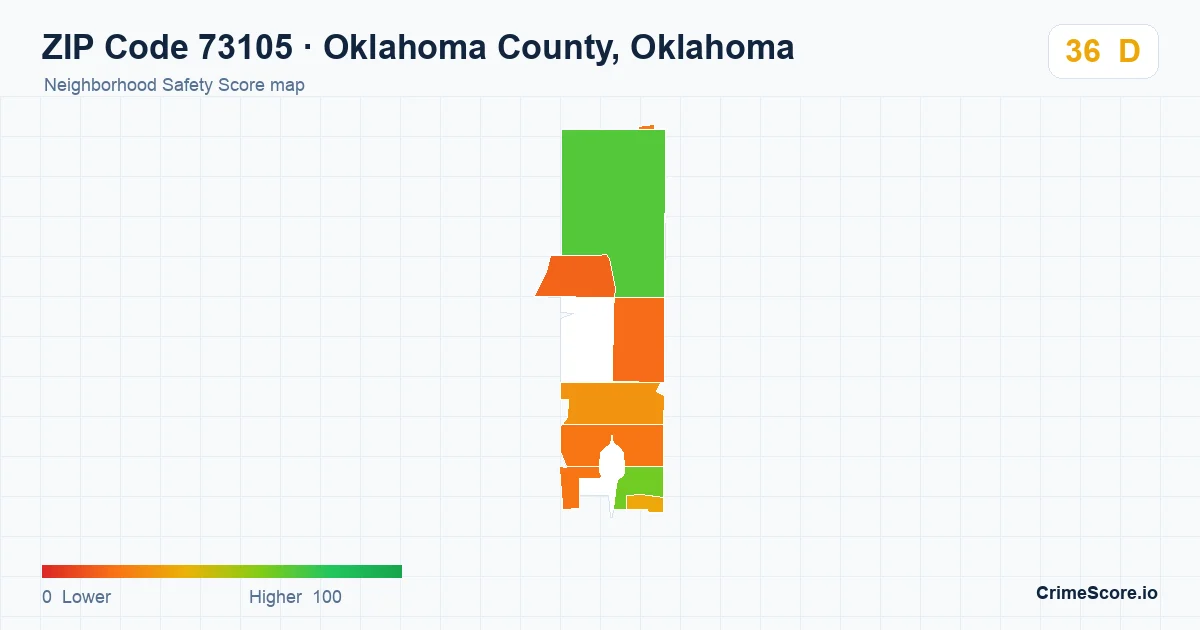 ZIP Code 73105 in Oklahoma County, Oklahoma neighborhood Safety Score map