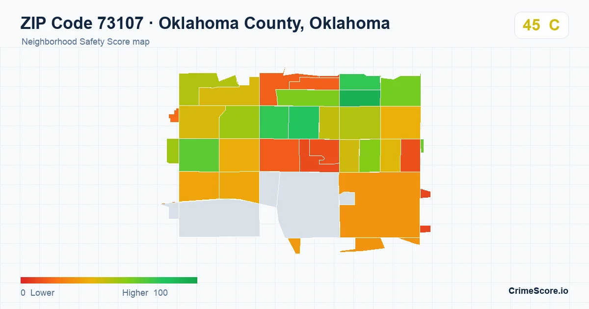 ZIP Code 73107 in Oklahoma County, Oklahoma neighborhood Safety Score map