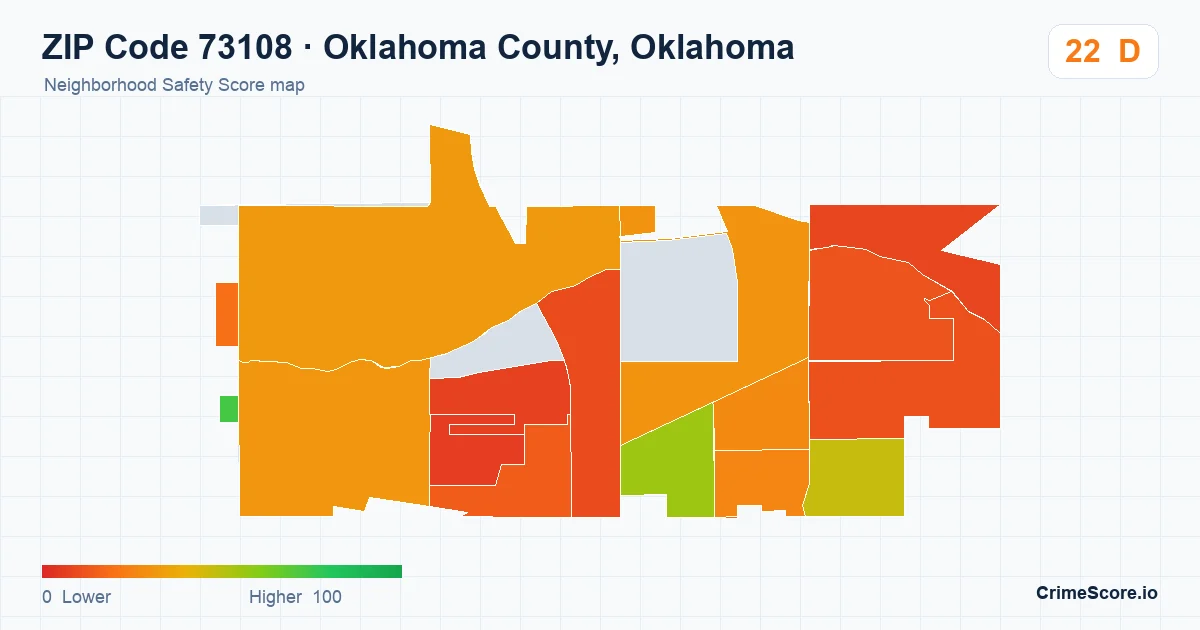 ZIP Code 73108 in Oklahoma County, Oklahoma neighborhood Safety Score map