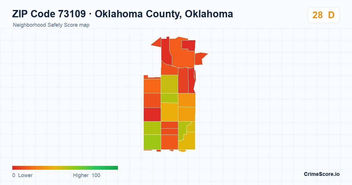 ZIP Code 73109 in Oklahoma County, Oklahoma neighborhood Safety Score map