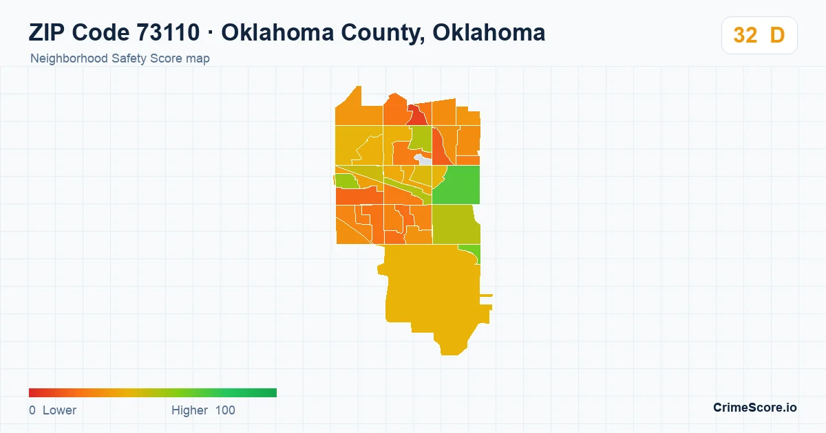 ZIP Code 73110 in Oklahoma County, Oklahoma neighborhood Safety Score map