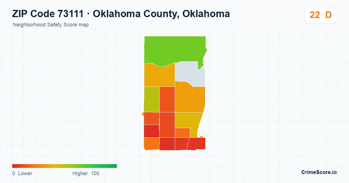 ZIP Code 73111 in Oklahoma County, Oklahoma neighborhood Safety Score map
