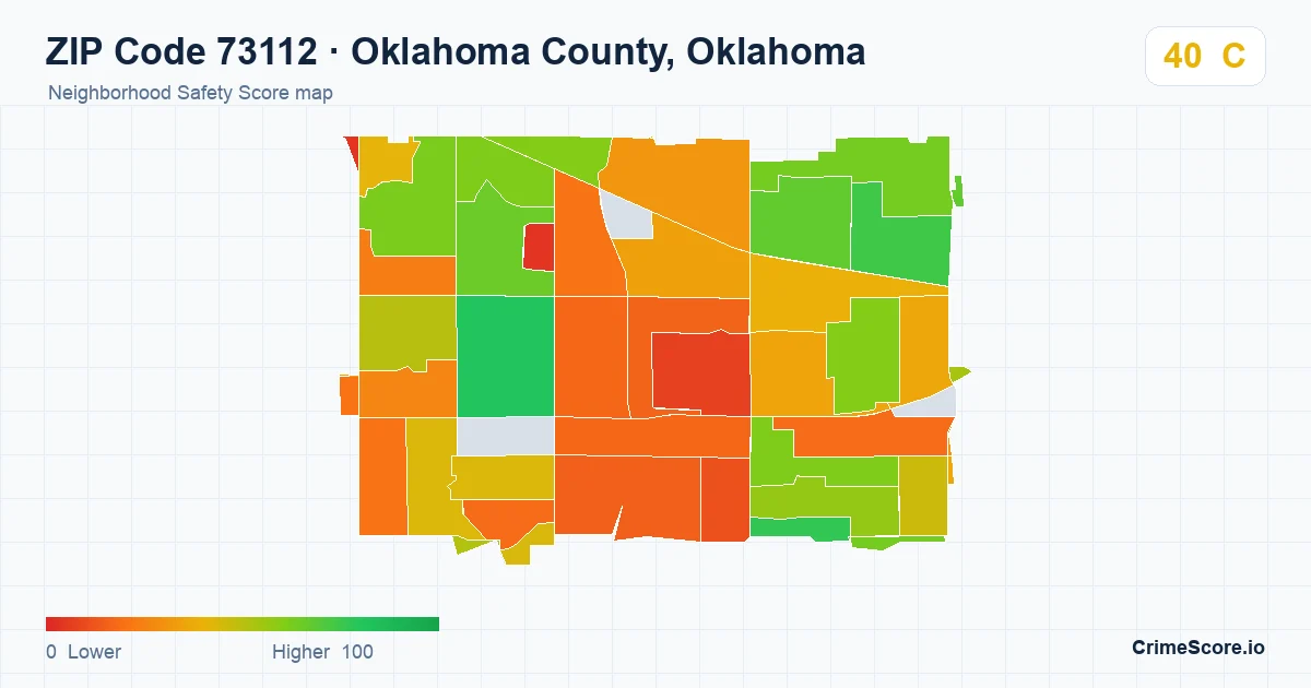 ZIP Code 73112 in Oklahoma County, Oklahoma neighborhood Safety Score map