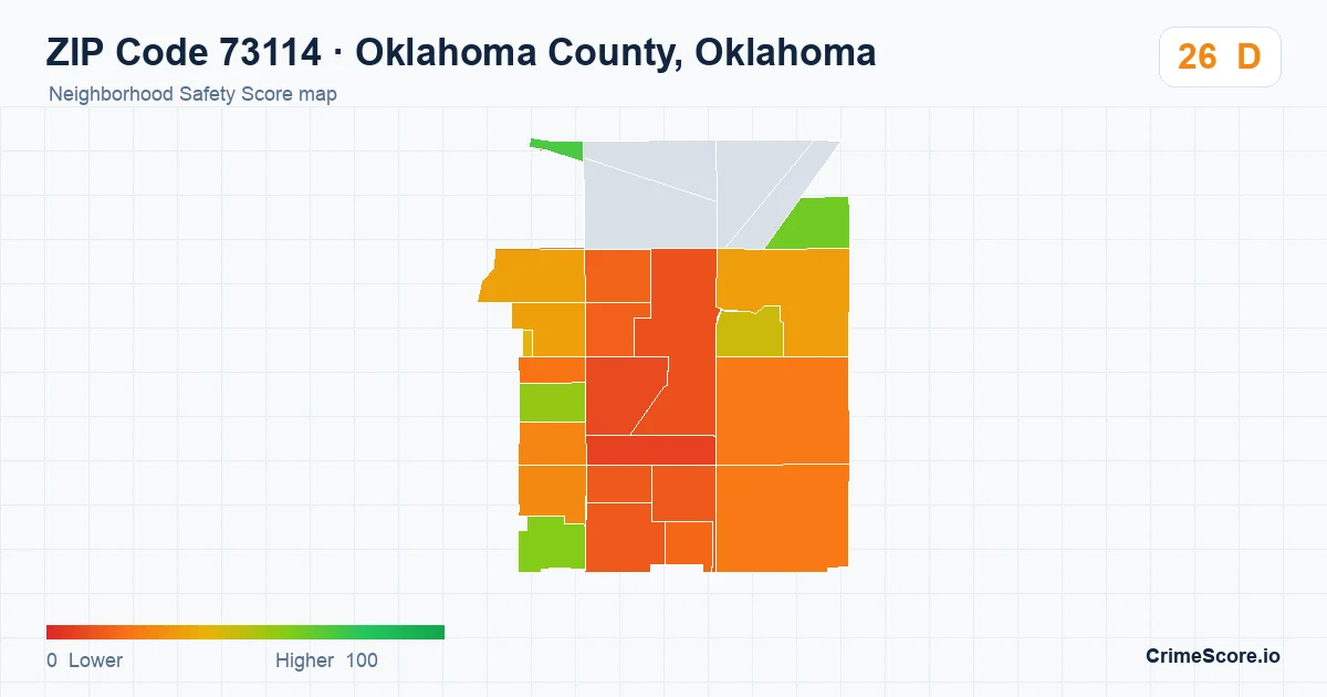 ZIP Code 73114 in Oklahoma County, Oklahoma neighborhood Safety Score map