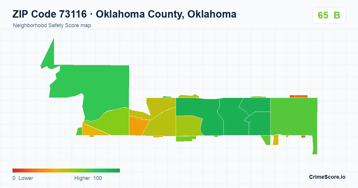 ZIP Code 73116 in Oklahoma County, Oklahoma neighborhood Safety Score map