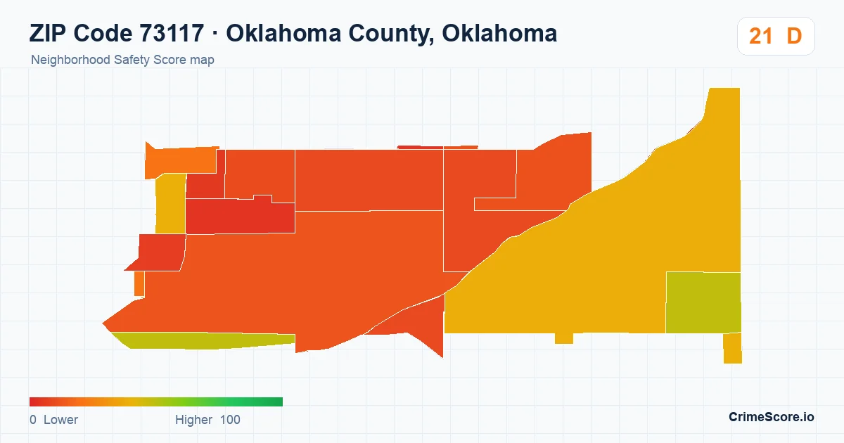 ZIP Code 73117 in Oklahoma County, Oklahoma neighborhood Safety Score map