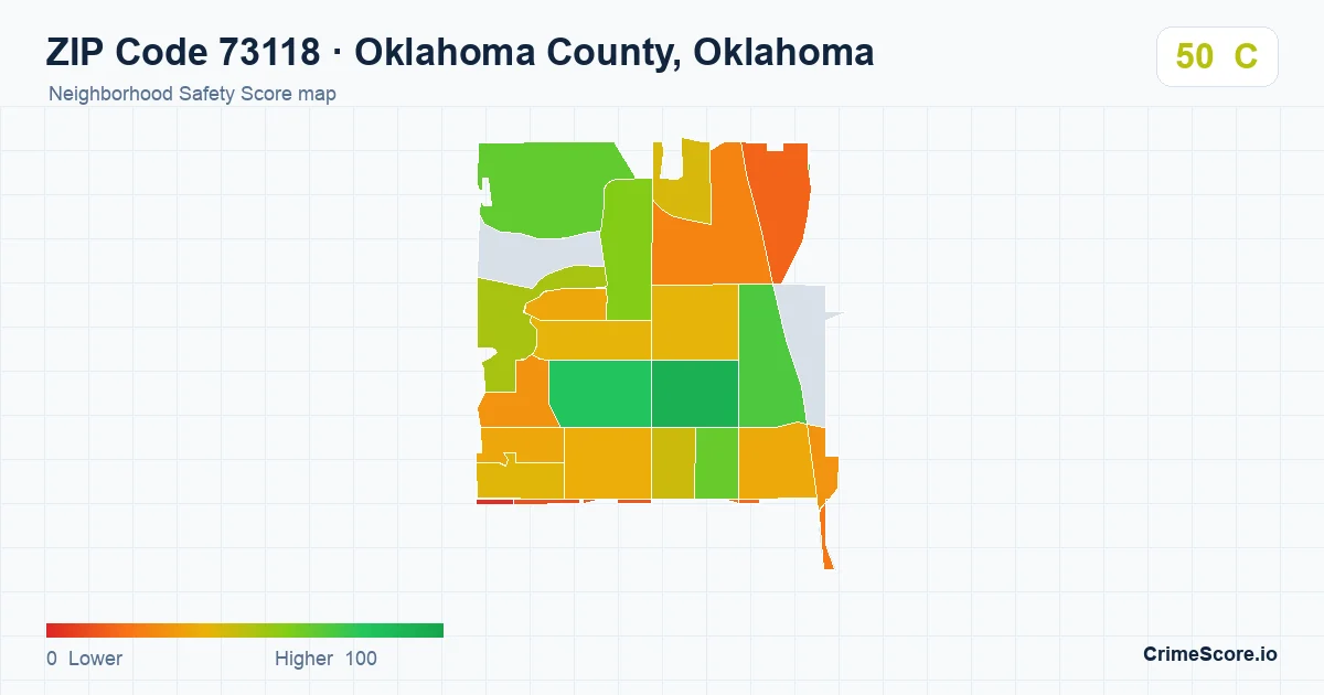 ZIP Code 73118 in Oklahoma County, Oklahoma neighborhood Safety Score map