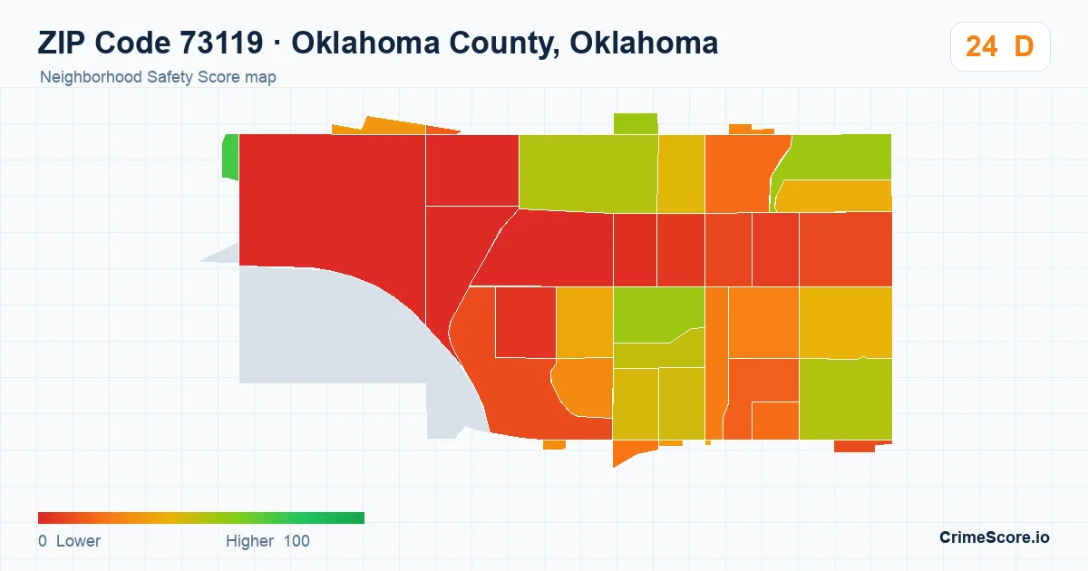 ZIP Code 73119 in Oklahoma County, Oklahoma neighborhood Safety Score map
