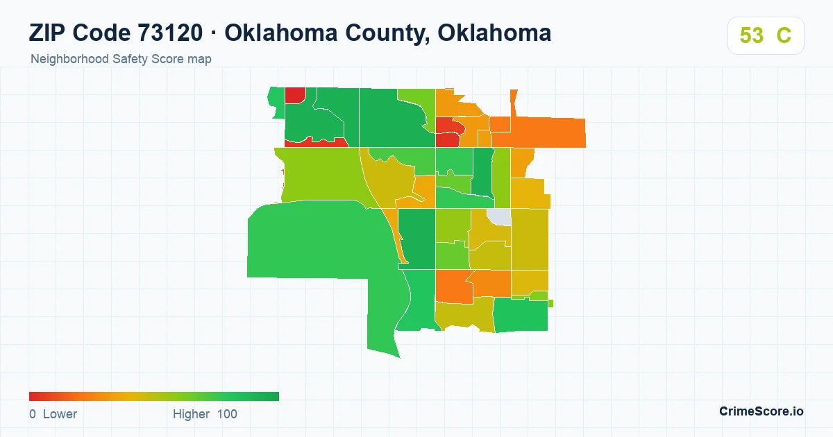 ZIP Code 73120 in Oklahoma County, Oklahoma neighborhood Safety Score map