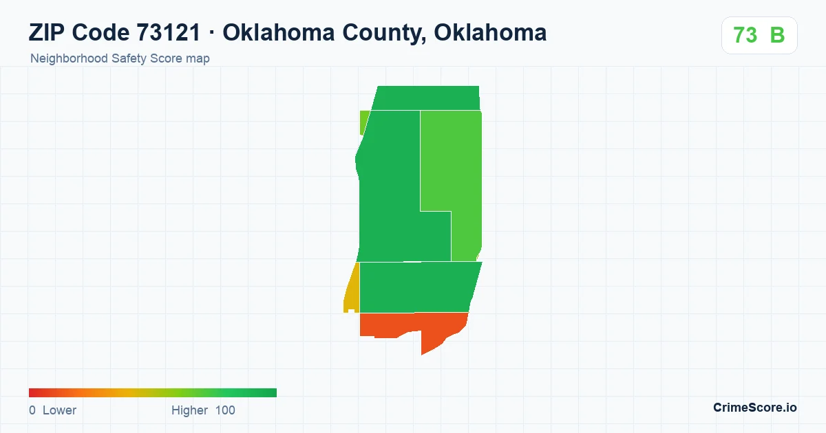 ZIP Code 73121 in Oklahoma County, Oklahoma neighborhood Safety Score map