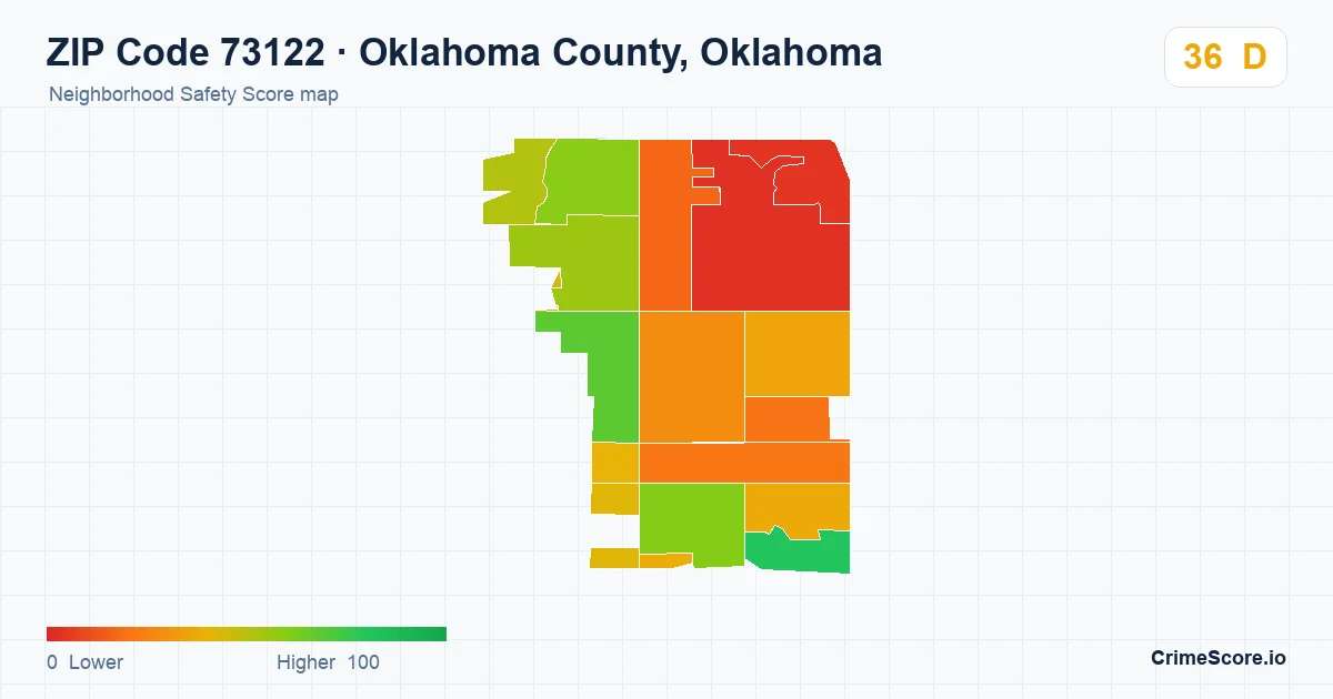 ZIP Code 73122 in Oklahoma County, Oklahoma neighborhood Safety Score map