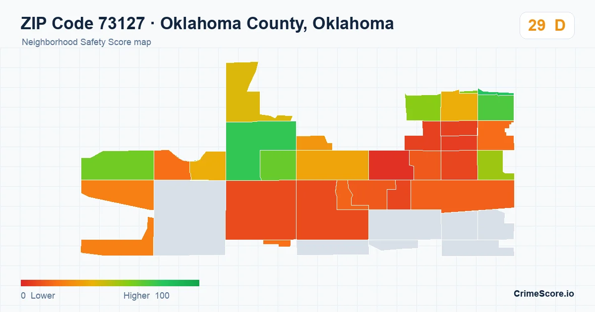 ZIP Code 73127 in Oklahoma County, Oklahoma neighborhood Safety Score map