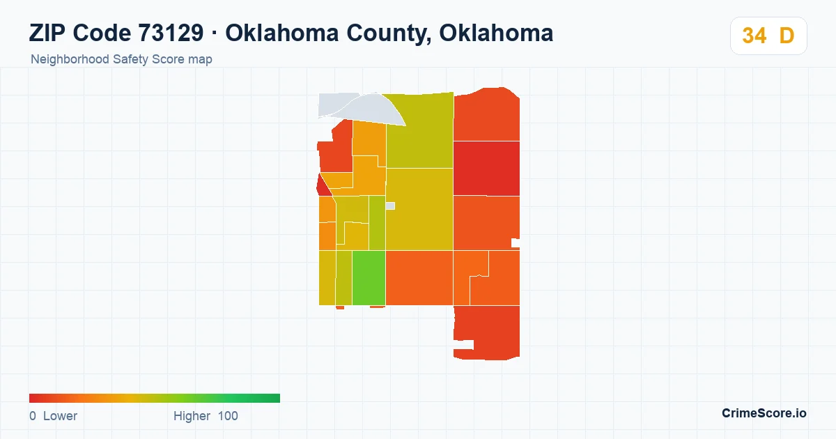 ZIP Code 73129 in Oklahoma County, Oklahoma neighborhood Safety Score map