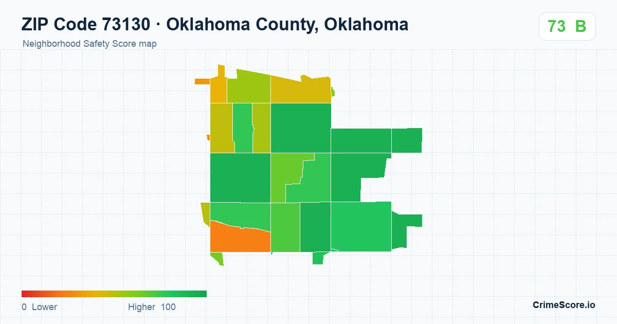 ZIP Code 73130 in Oklahoma County, Oklahoma neighborhood Safety Score map