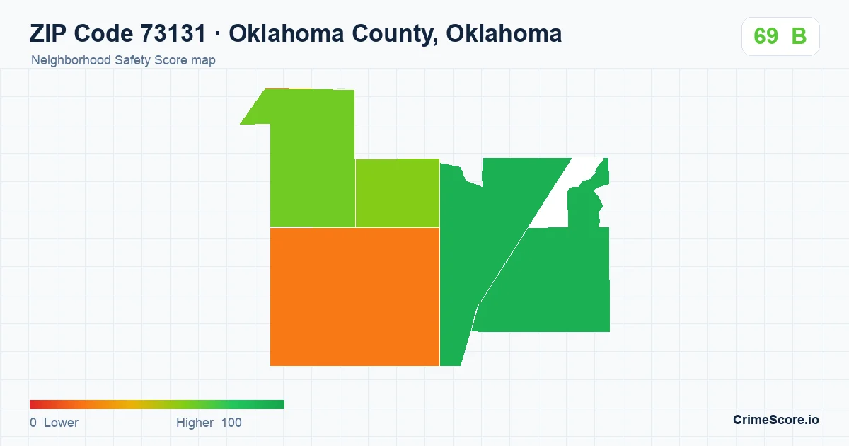ZIP Code 73131 in Oklahoma County, Oklahoma neighborhood Safety Score map
