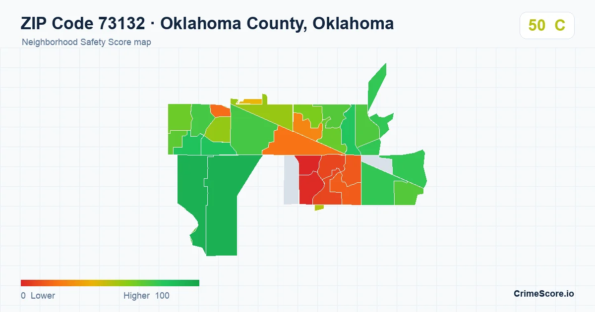 ZIP Code 73132 in Oklahoma County, Oklahoma neighborhood Safety Score map