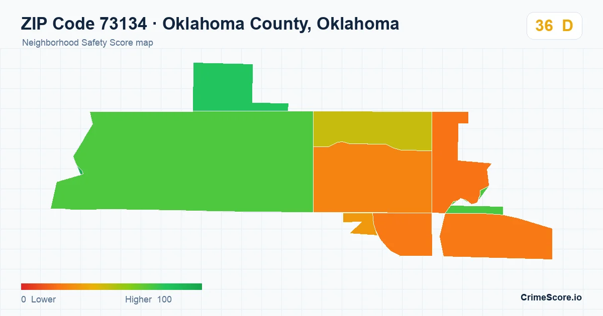 ZIP Code 73134 in Oklahoma County, Oklahoma neighborhood Safety Score map