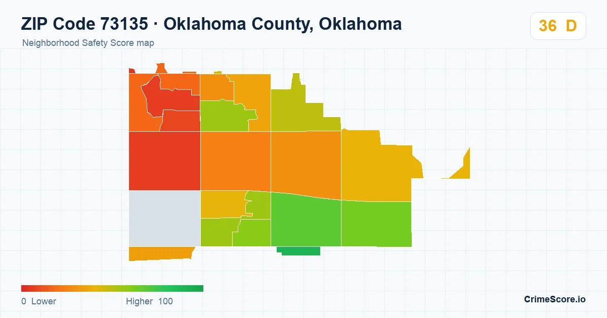 ZIP Code 73135 in Oklahoma County, Oklahoma neighborhood Safety Score map