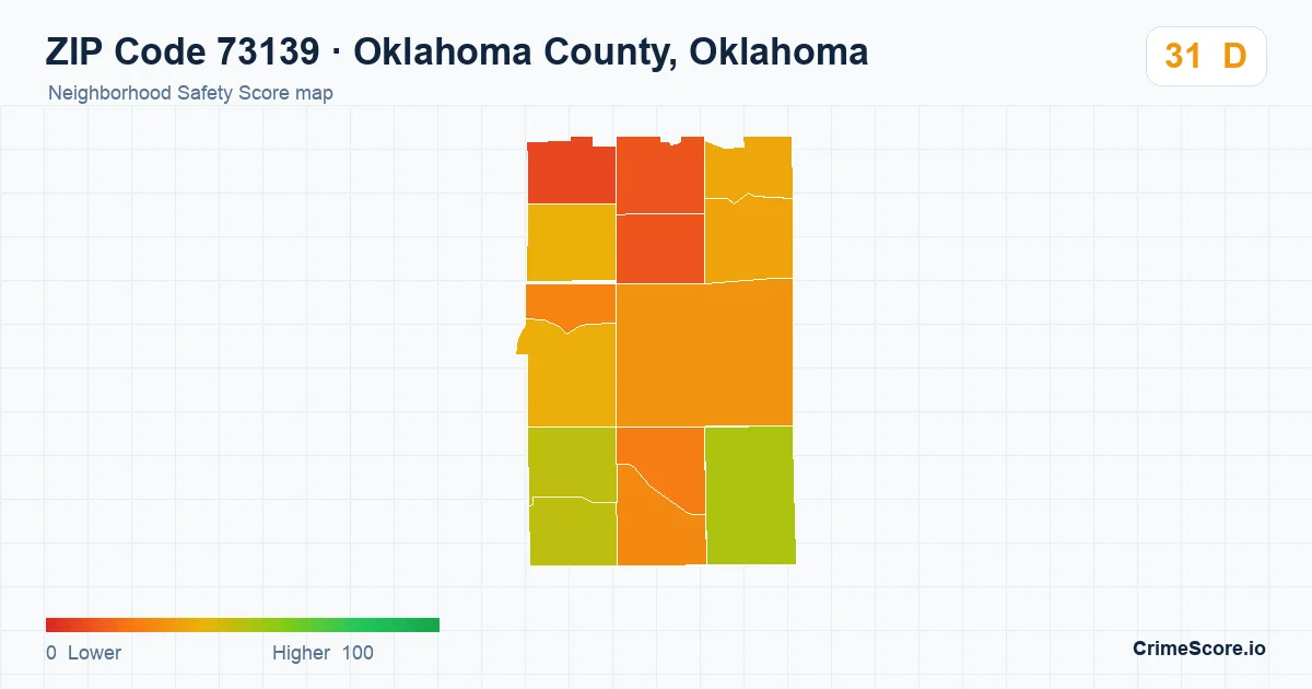 ZIP Code 73139 in Oklahoma County, Oklahoma neighborhood Safety Score map