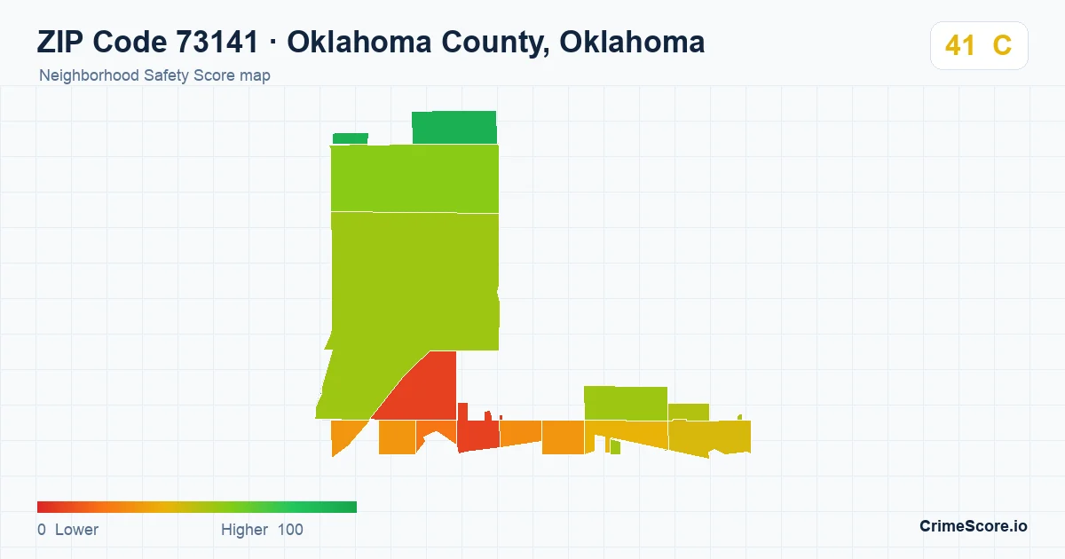 ZIP Code 73141 in Oklahoma County, Oklahoma neighborhood Safety Score map