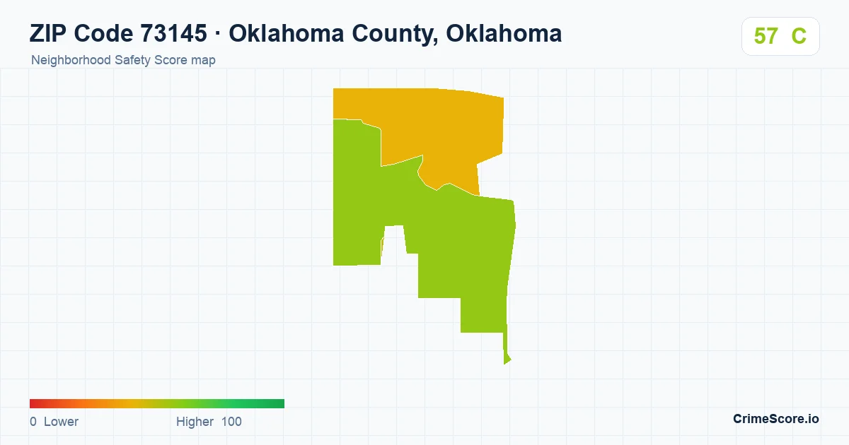 ZIP Code 73145 in Oklahoma County, Oklahoma neighborhood Safety Score map