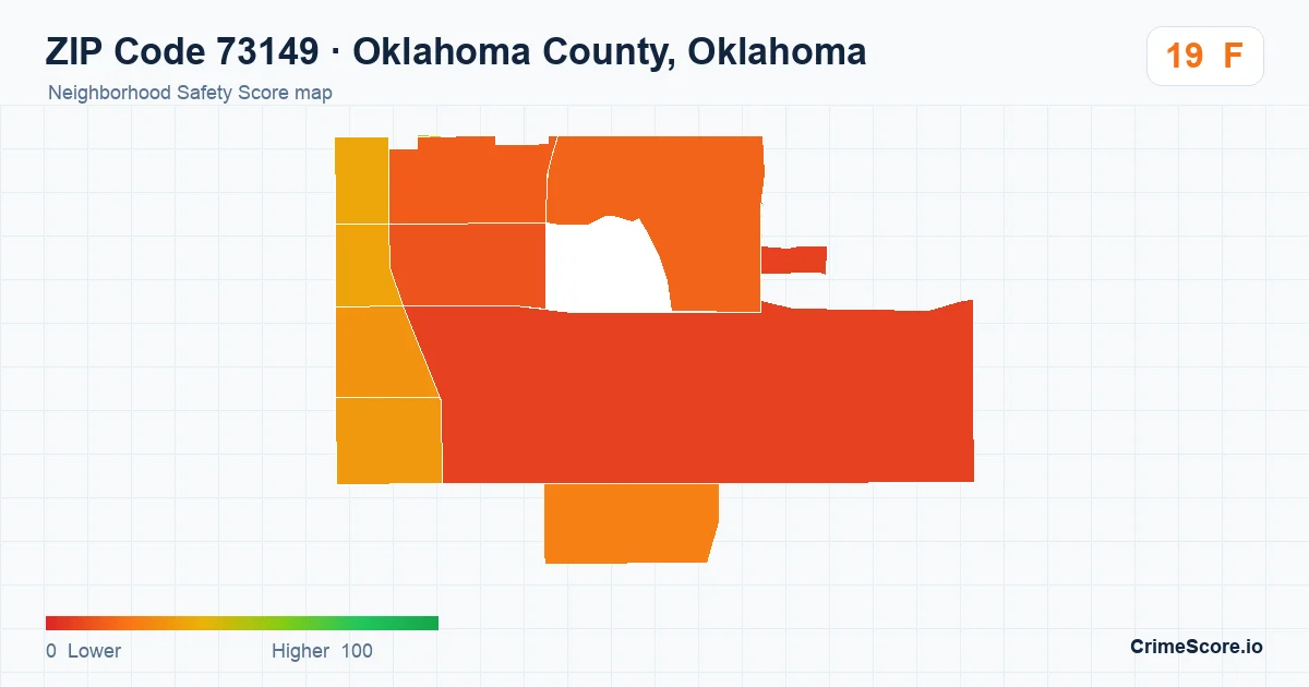 ZIP Code 73149 in Oklahoma County, Oklahoma neighborhood Safety Score map