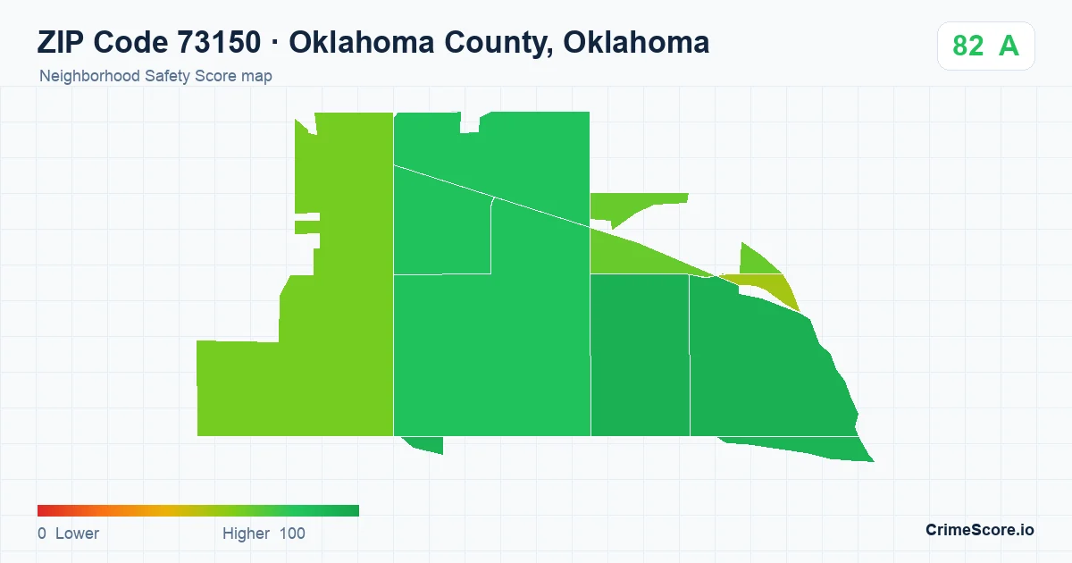 ZIP Code 73150 in Oklahoma County, Oklahoma neighborhood Safety Score map