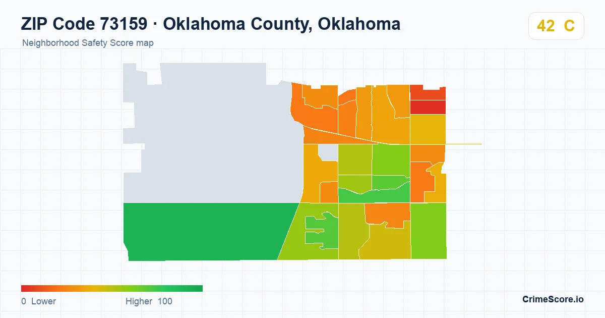 ZIP Code 73159 in Oklahoma County, Oklahoma neighborhood Safety Score map