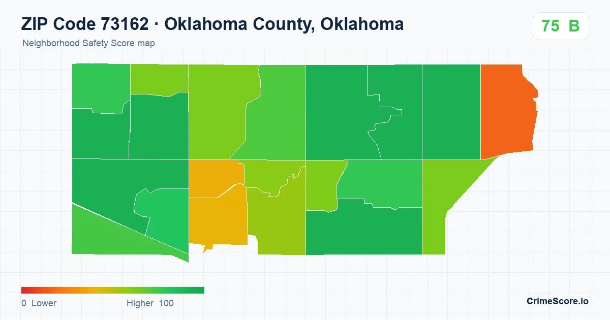 ZIP Code 73162 in Oklahoma County, Oklahoma neighborhood Safety Score map