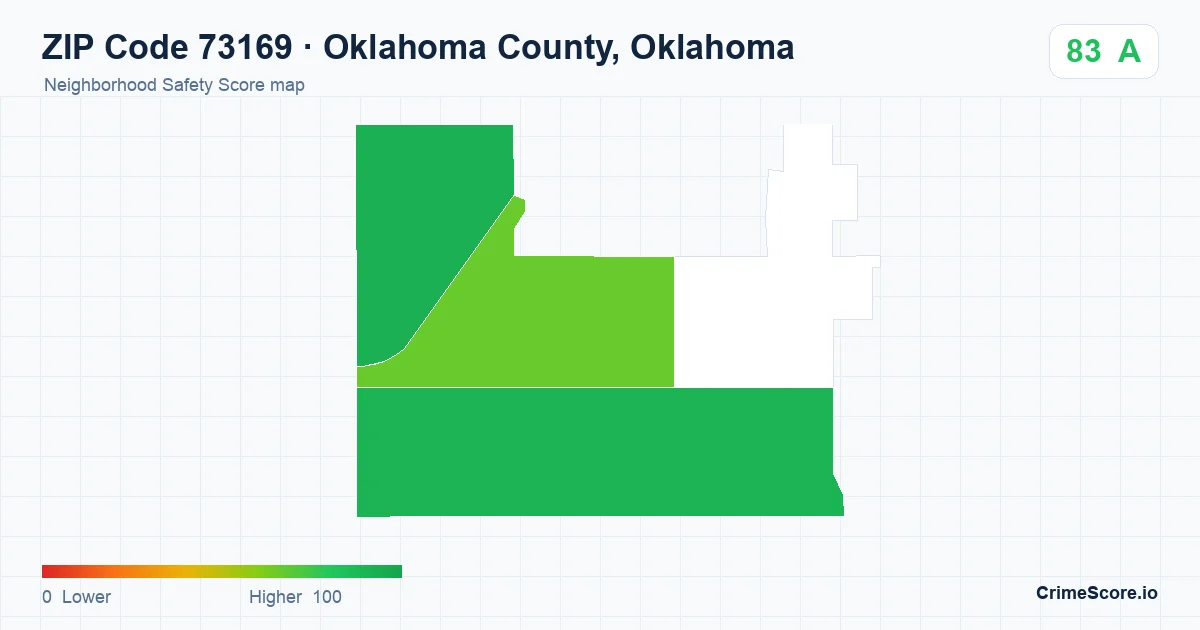 ZIP Code 73169 in Oklahoma County, Oklahoma neighborhood Safety Score map
