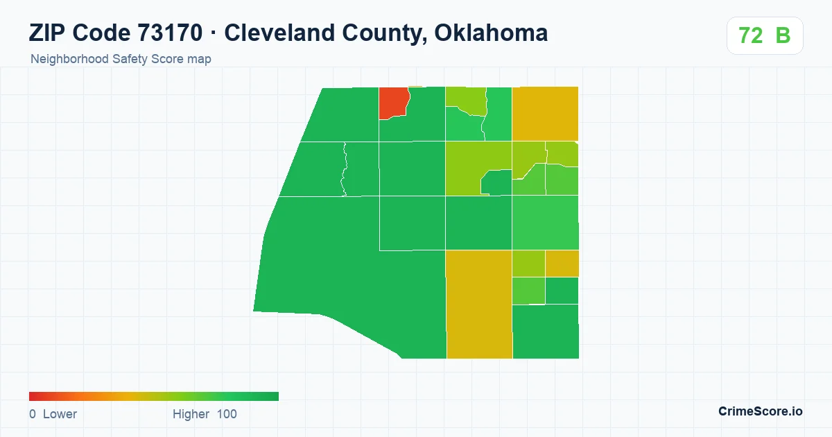 ZIP Code 73170 in Cleveland County, Oklahoma neighborhood Safety Score map