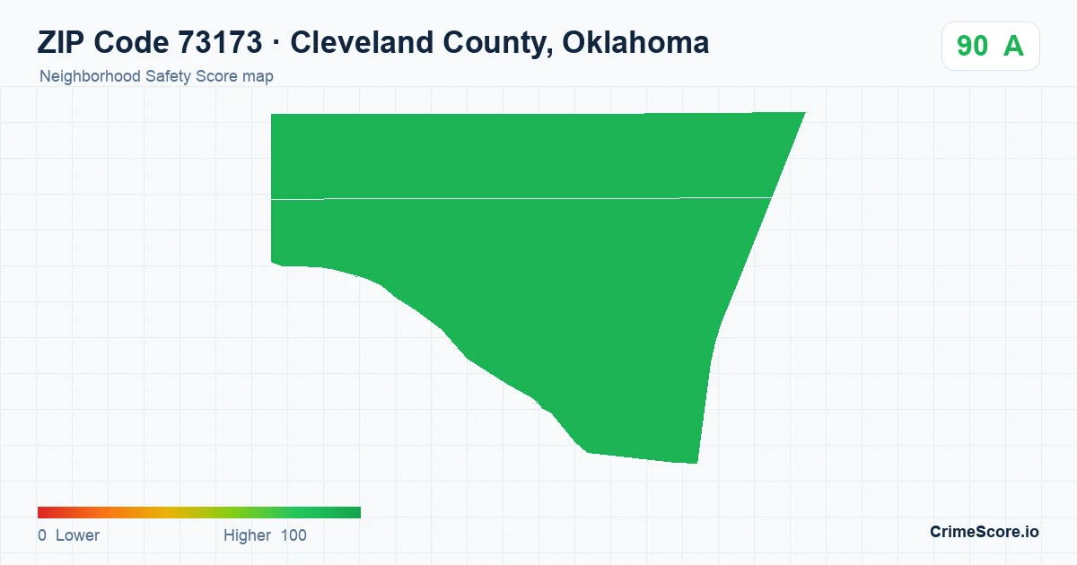ZIP Code 73173 in Cleveland County, Oklahoma neighborhood Safety Score map