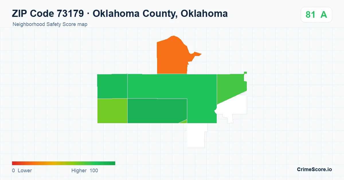 ZIP Code 73179 in Oklahoma County, Oklahoma neighborhood Safety Score map