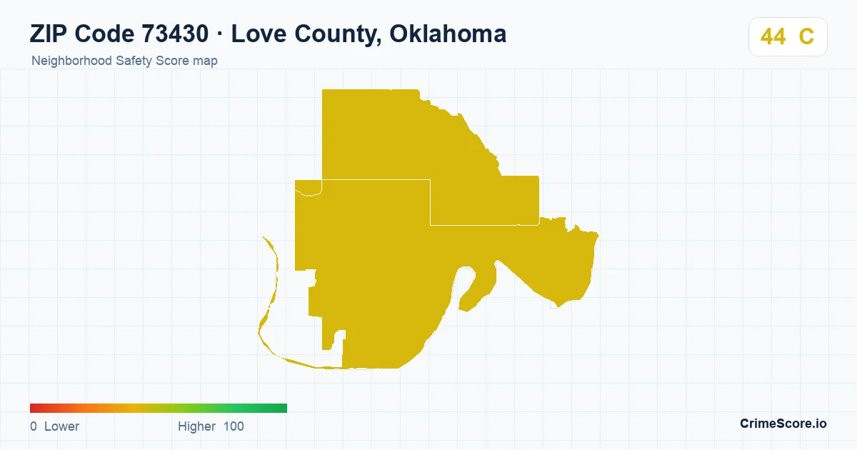 ZIP Code 73430 in Love County, Oklahoma neighborhood Safety Score map