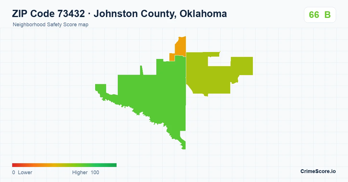 ZIP Code 73432 in Johnston County, Oklahoma neighborhood Safety Score map