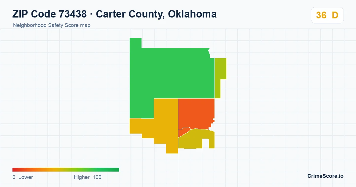 ZIP Code 73438 in Carter County, Oklahoma neighborhood Safety Score map