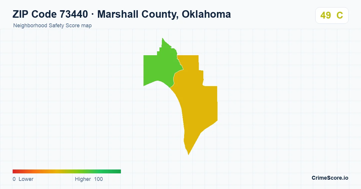 ZIP Code 73440 in Marshall County, Oklahoma neighborhood Safety Score map