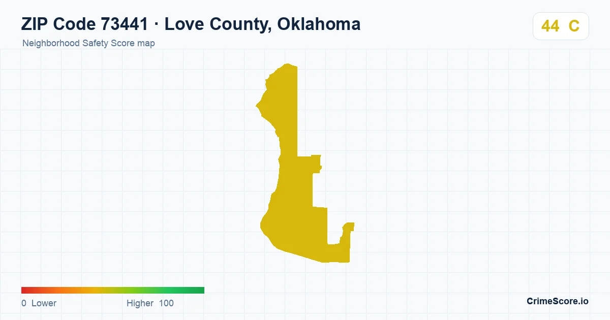 ZIP Code 73441 in Love County, Oklahoma neighborhood Safety Score map