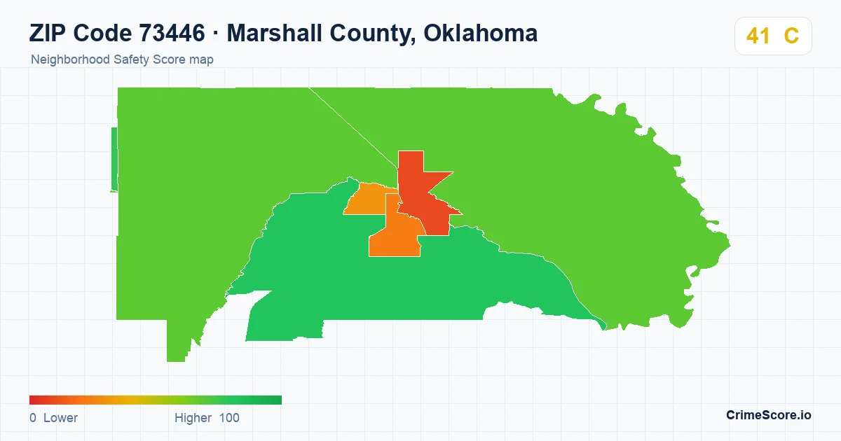 ZIP Code 73446 in Marshall County, Oklahoma neighborhood Safety Score map