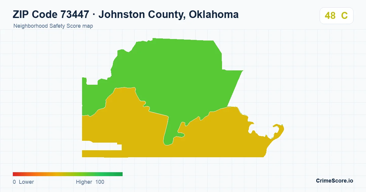 ZIP Code 73447 in Johnston County, Oklahoma neighborhood Safety Score map