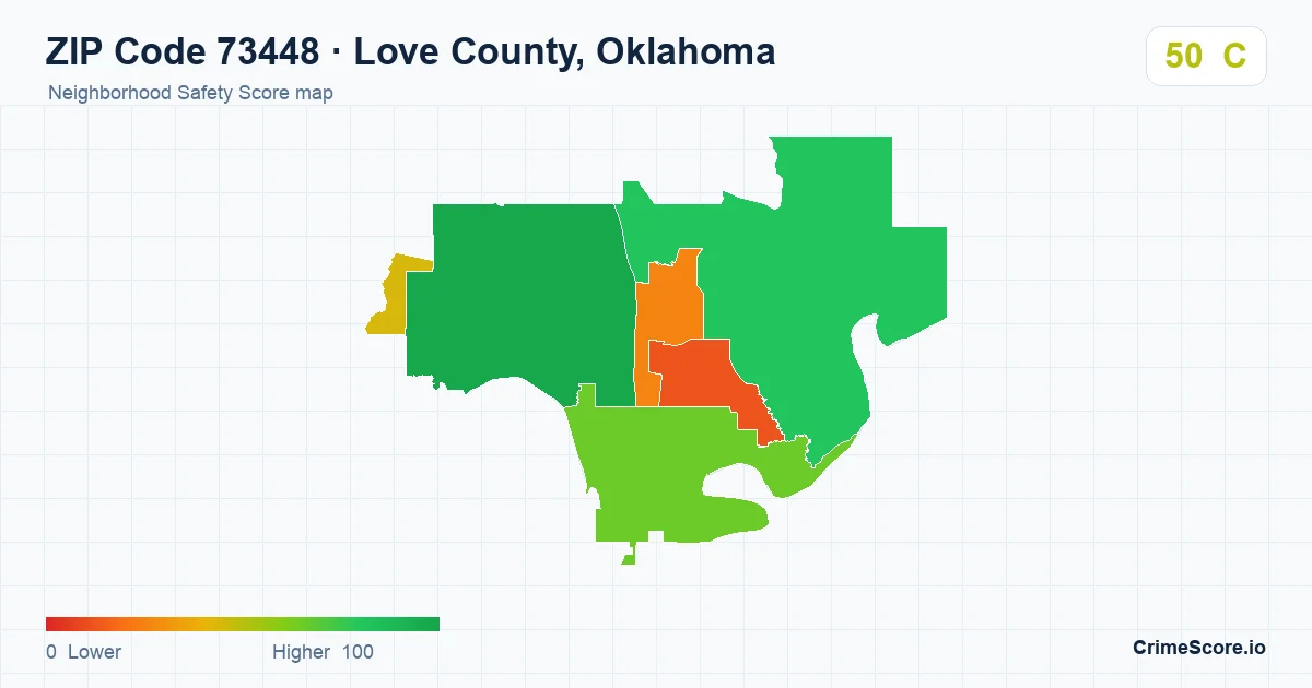 ZIP Code 73448 in Love County, Oklahoma neighborhood Safety Score map