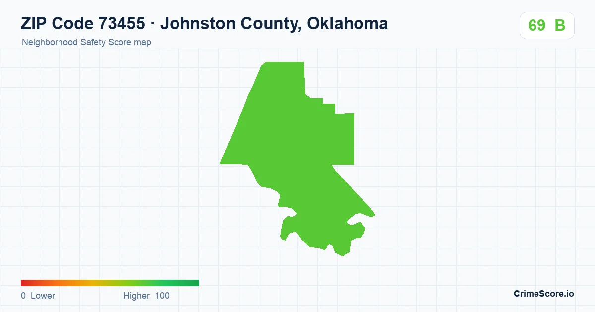 ZIP Code 73455 in Johnston County, Oklahoma neighborhood Safety Score map