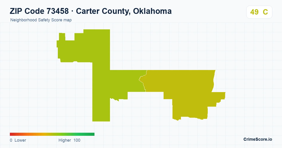 ZIP Code 73458 in Carter County, Oklahoma neighborhood Safety Score map